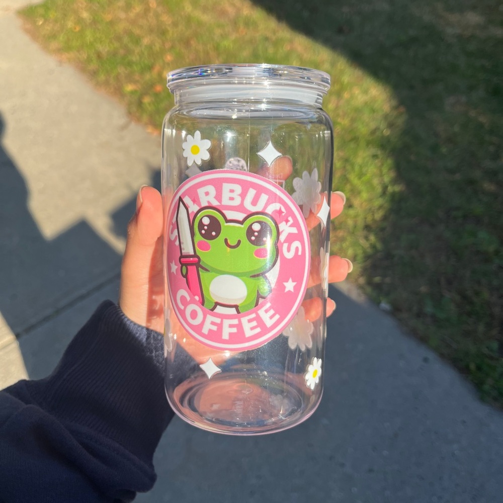 Starbucks Pink and‎ Green Frog Glass Tumbler